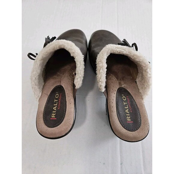 Rialto Fuzzy Trimmed Mules Clogs With Side Tassels Size 9 - Picture 5 of 8